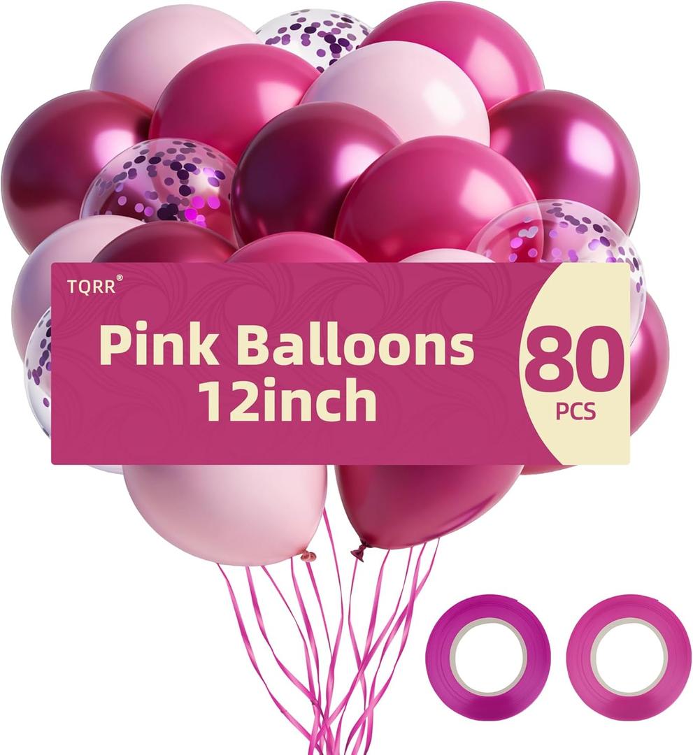 3 x 80pcs Pink Balloons, 12 inch Birthday Balloons, Party Balloons, Birthday Decorations, Helium Balloons for Bridal Shower Wedding Party Decorations