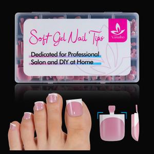 Vansiho 150 pcs French Tip Toe Nail Tips Press on, Pink White French Tips Toenail Press on Square for Women, Soft Gel Fake Toe Nails, Acrylic Nails Soak off Toe Nail Home DIY 15 Sizes