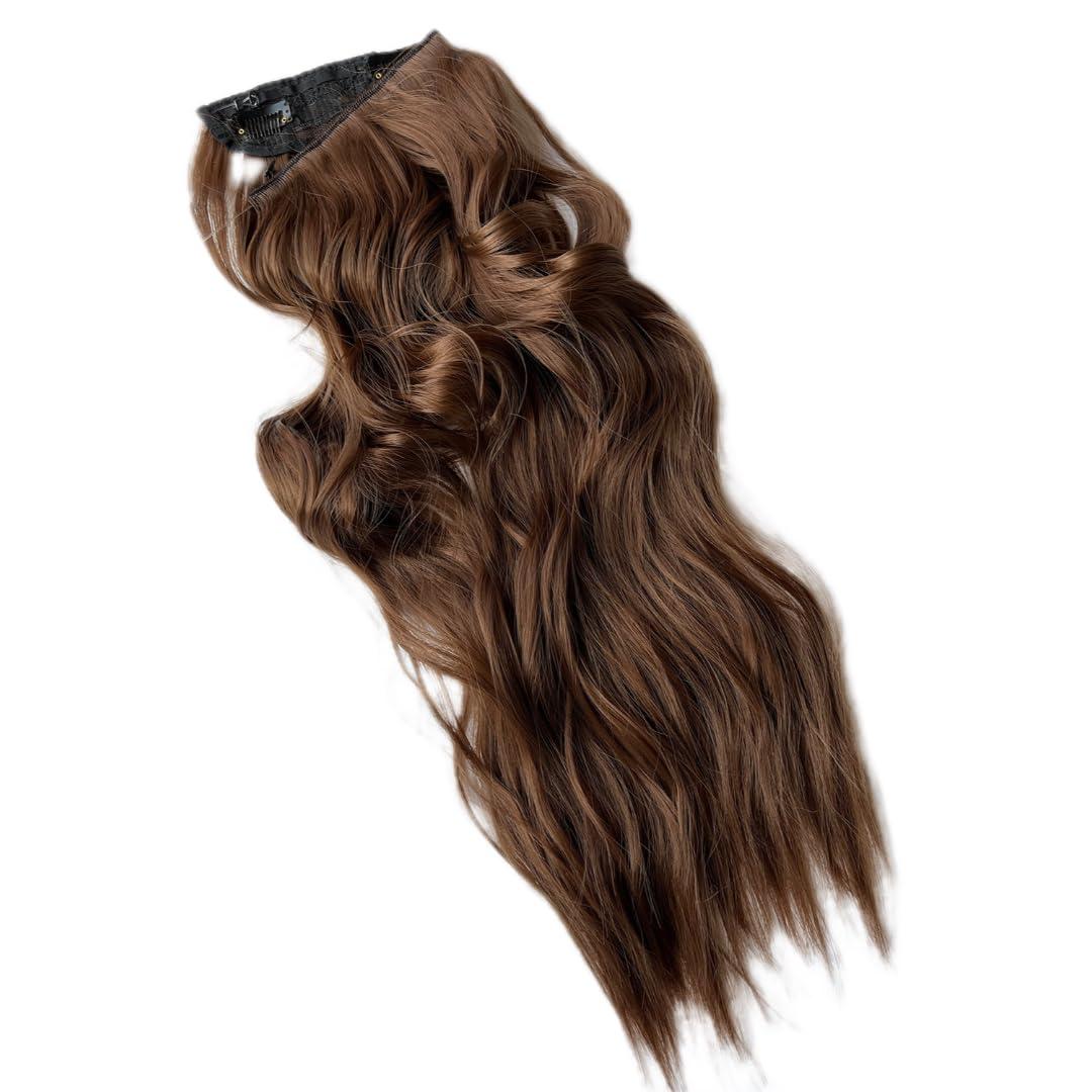 Invisible Wave Hair Extension, 22 Inches, 4 Clip Wave Hair Piece, Brown