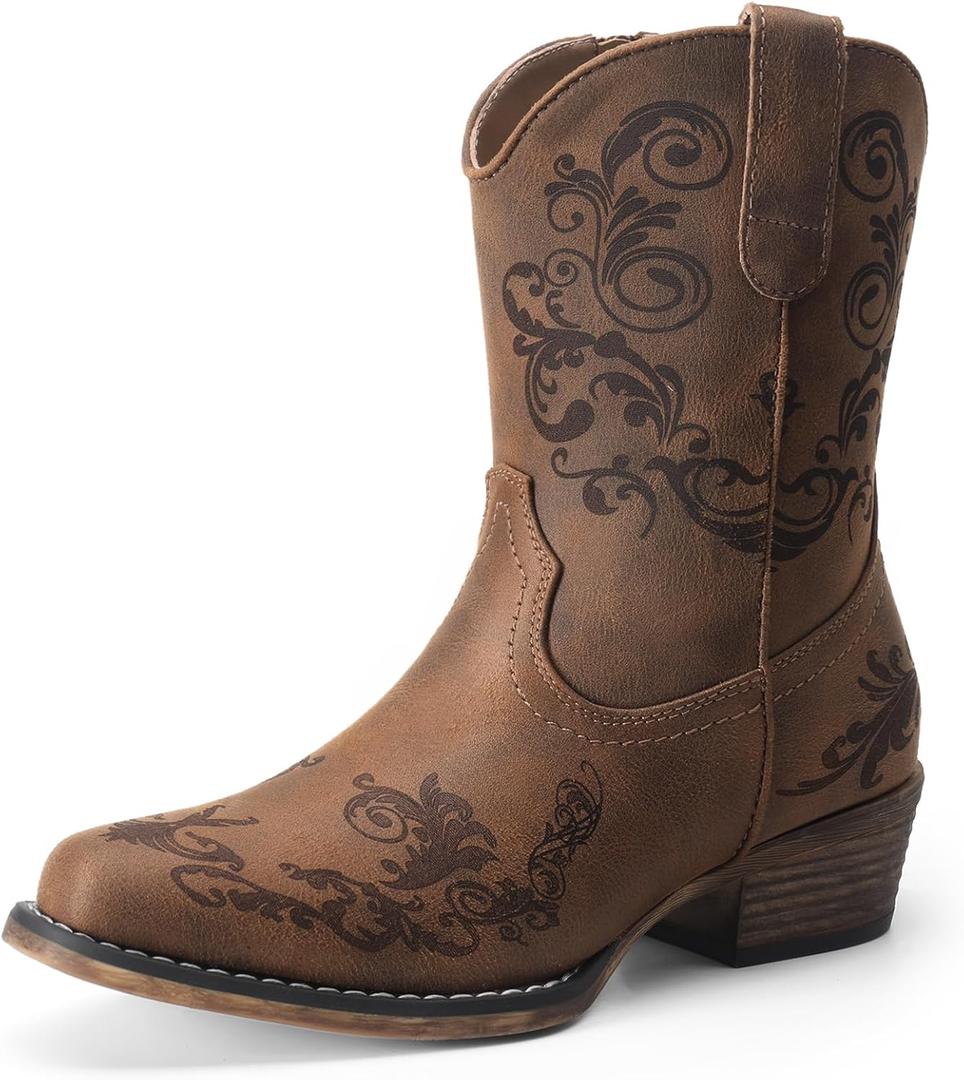DREAM PAIRS Women's Cowboy Cowgirl Western Ankle Boots Low Chunky Heels Square Toe Fall Short Booties Shoes, Size US 10