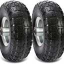(2 Pack) 10 Inch Solid Polyurethane Tire 4.10/3.50-4 Tire, 10" Flat Free Wheels with 5/8" Bearings, 2.2" Offset Hub for Garden Cart, Hand Truck, Lawn Cart, Mower