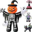 LANGXUN 8ft Skeleton Pumpkin with Ghosts 2025 Halloween Inflatable Decorations - Giant LED-Lit Outdoor Indoor Yard Decor for Lawn, Garden, Patio Holiday Parties