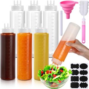 LemonRoad 6 Pcs 3 Hole Squeeze Bottles for Sauces Plastic Condiment Squeeze Bottles Tomato Sauce Ketchup Dispensers Salad Dressing Container Squirt for Oil BBQ Paint Pancake Craft(22 Oz/ 650 ml)