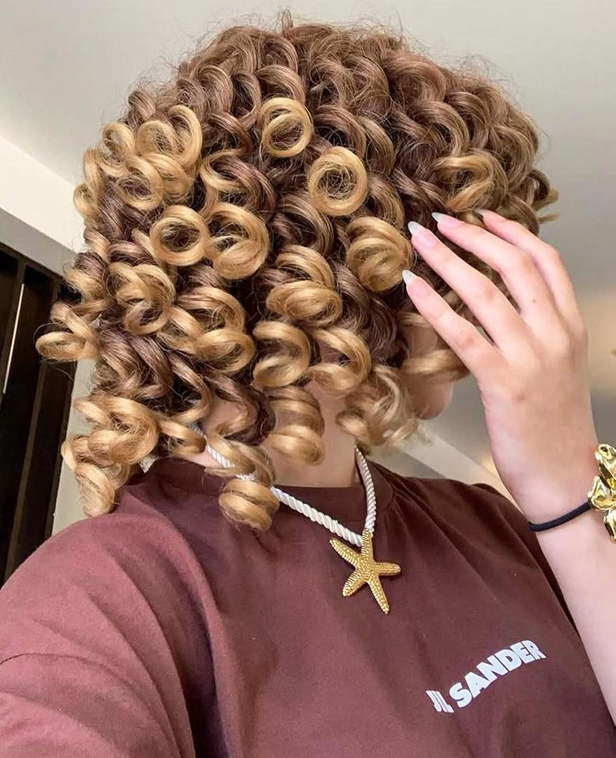 GKtineke Short Curly Wig with BangsFull Loose Curly Wigs for Black Women Big Curly Wig Soft Fluffy Natural Synthetic Hair for Daily and Party (Ombre Blonde)