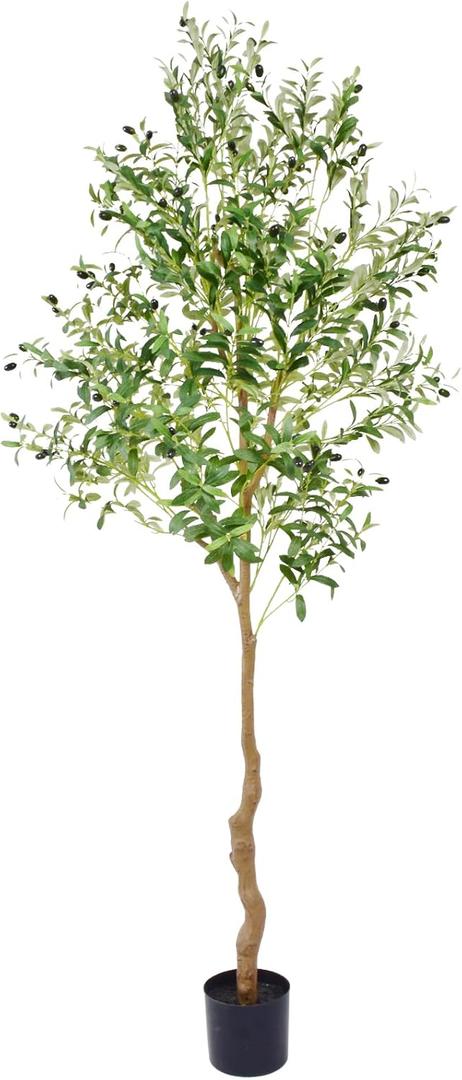 7FT Artificial Olive Tree,84 Inch Faux Olive Tree with Black Base Pot- Fake Olive Plant Potted - Artificial Silk Tree for Home Office Living Room Corner Decor Indoor-1 Pack (1pack)