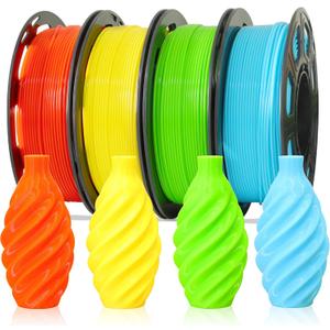 1.75mm 3D PLA Filament 4 in 1 Bundle: Yellow, Orange, Lime Green, Sky Blue, 4 Bright Colors Packed, Each Spool 250g, 4 Spools Packed, Total 1Kg 3D Printing Material by MIKA3D