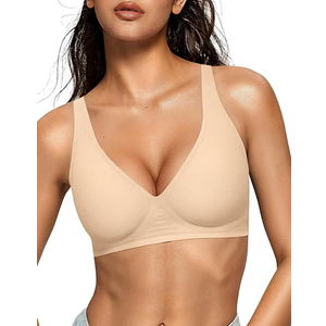 OEAK Womens Deep V Bras Wireless Comfortable Bra Supportive No Underwire Bras Tshirt Push Up Bralettes Plunge Seamless Bra, M