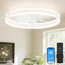 VOLISUN Ceiling Fans with Lights and Remote, 19.7in Low Profile Ceiling Fans with Light, 3000K-6500K Dimmable Fandelier Ceiling Fan, White Flush Mount Ceiling Fan for Bedroom