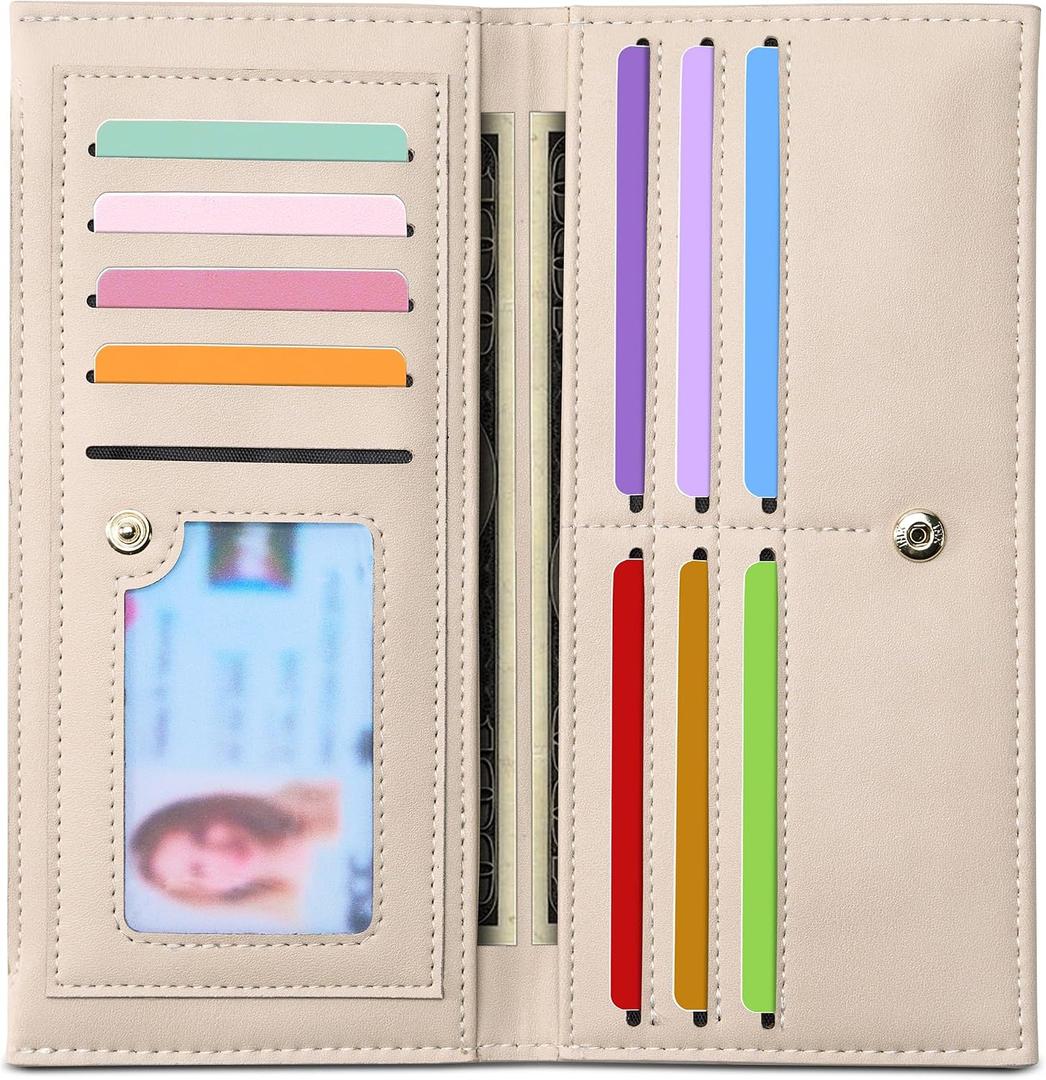 Tipmile Slim Wallet for Women, RFID Blocking Credit Card Holder, Ladies Bifold Wallet with Zipper, Beige