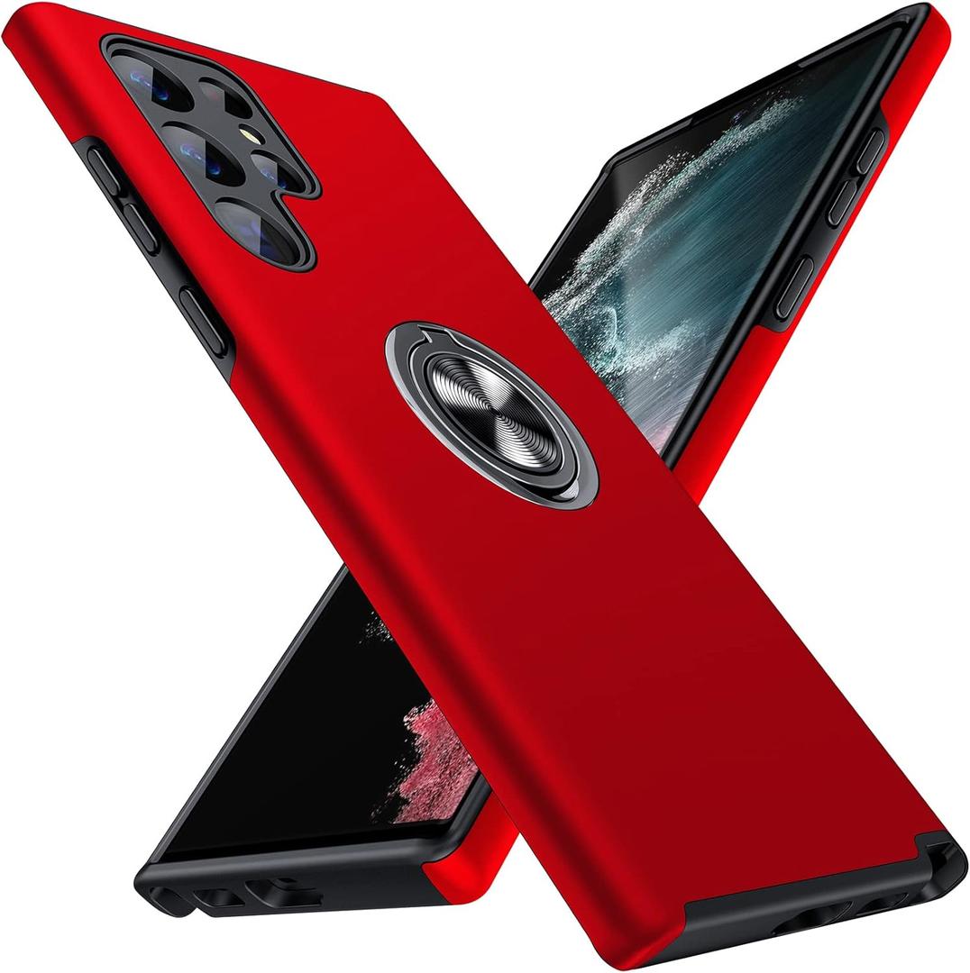 JAME for Samsung Galaxy S22 Ultra Case, Slim Soft Bumper Protective Case for Samsung S22 Ultra Cover, with Invisible Ring Holder Kickstand for Galaxy S22 Ultra Case, Red