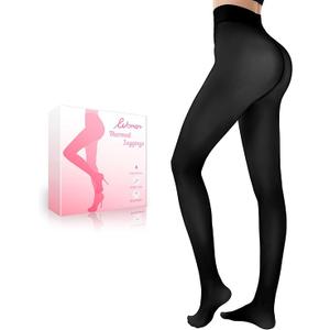 HONGTEYA 1 Pack  Fleece Lined Tights Women - Warm Sheer Pantyhose Fake Translucent Tights Winter Thermal Leggings (US, Alpha, Large, Regular, Regular, Fake Translucent Black)