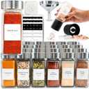 SAVVY & SORTED Glass Jars with 24PK 4oz Containers for Herbs and Seasonings  Includes Pepper Grinder, 374 Labels, Funnel, Shaker Lids & Empty Bottles