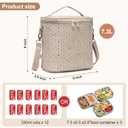 Lunch Bag for Women, Soft Linen Lunch bag with adjustable shoulder strap, Insulated Womens Lunch Bag for Work, Machine Washable Lunch Box with removable liner (Black Small Dots)