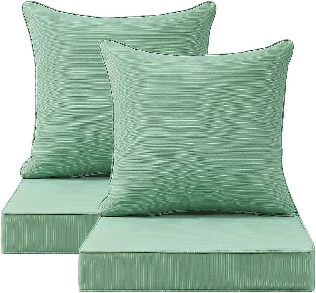 Outdoor Deep Seat & Back Cushion Set (2-Pack), 24 x 24 Inch Water Repellent and Fade Resistant Patio Furniture with Removable Cover for Outside Sofa Couch, Ash Pinstripe Weave