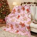 Ultra Soft Pink Blanket Pink Decor Pastel Gifts for Girl Gingerbread Candy Cane Reversible Cozy Knit Throw Blanket Halloween Christmas for Home Sofa Bed 50x60 Inch