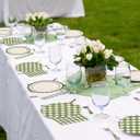 48PCS Sage Green Gingham Paper Plates and Napkins Sets - Sage Green Scalloped Party Supplies Tableware, Disposable Dinner Plates Napkins Kit for Birthday Baby Shower Wedding Party Decorations