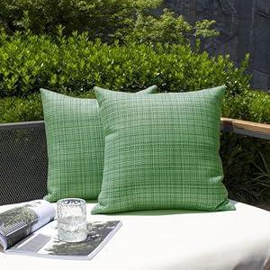 Kevin Textile Pack of 2 Spring Decorative Outdoor Waterproof Throw Pillow Covers Stripe Square Pillowcases Modern Cushion Cases for Patio Couch Bench 18 x 18 Inch Sage Green