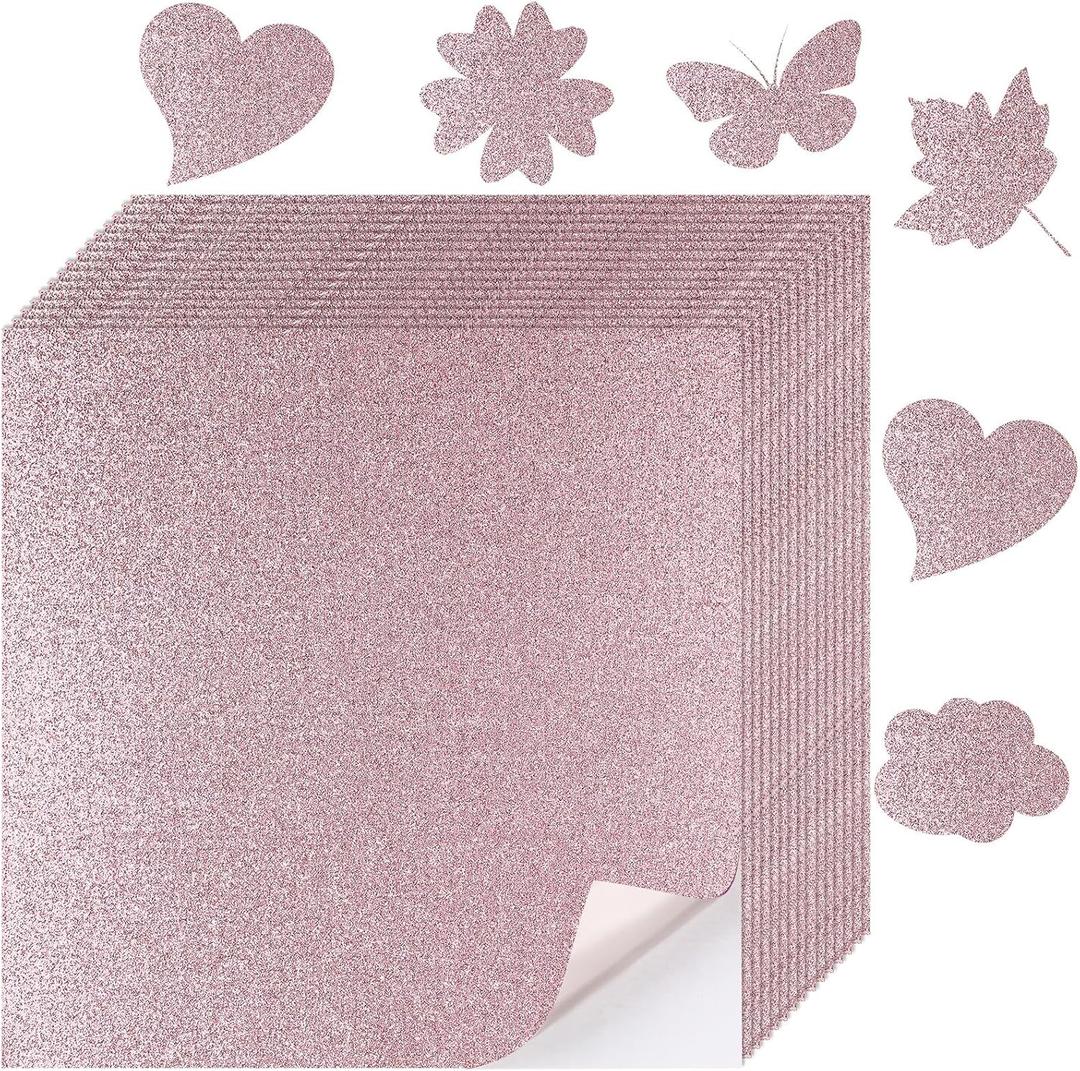 Dunzoom 18 Sheets Pink Glitter Cardstock Sticker Paper 11.6" x 11.6" Self Adhesive Heavyweight Sparkly Construction Paper for Graduation Cap Topper Decor Scrapbooking DIY Craft 250gsm