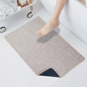 Yancorp Thin Bathroom Rugs 20"x 32" Non-Slip Rubber Bath Mats for Bathroom Quick Dry Bath Rugs, Cozy Cloth Bathroom Mat fit Under Door, Sink, Bathtub, Floor, Shower, Khaki (1'8" x 2'8" (Rectangular))