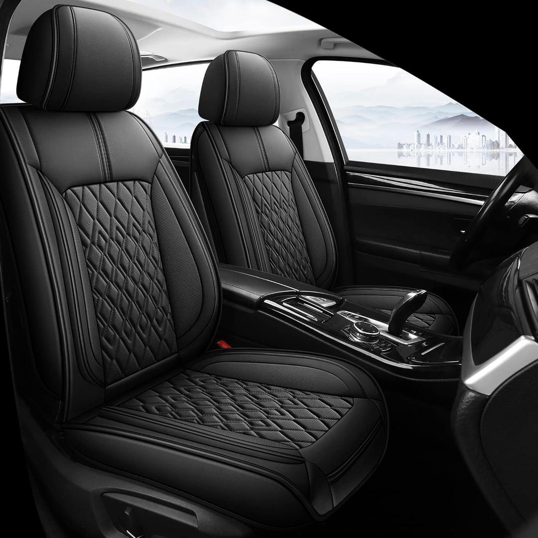 Pariitadin Leather Car Seat Covers Full Set, Waterproof Breathable Faux Leather Automotive Seat Covers for Cars, Non-Slip Car Interior Covers Universal Fit Most Cars Sedans Trucks SUVs, Black