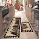 Christmas Kitchen Rugs Set of 2, Christmas Rugs for Kitchen, Buffalo Plaid Xmas Tree Merry Christmas Kitchen Mats, Winter Home Decor Low-Profile Kitchen Rugs, 16x24 and 16x47 Inch