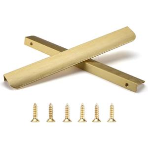 Satanga Edge Finger Pulls for cabinets Kitchen Invisible Hardware Concealed Drawer Pull Aluminum Hidden Door Long Handles Pack of 5 Modern Brushed Brass 11.81" Overall Length Easy Installation
