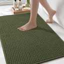 Color&Geometry Rubber Backed Waffle Bath Mat 36x24, Non Slip Machine Washable Bathroom Rugs, Soft Absorbent Chenille Boho Carpet for Bathroom Floor, Tub and Shower, Green