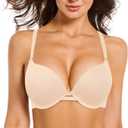 Women's Push Up Bra Add 2 Cup Sizes Super Deep V Plunge Padded Bra Comfort Support Underwire Back Smoothing Bras (30B, Beige)