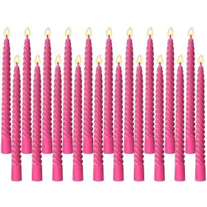 20 Pack 10 Inch Hot-Pink Spiral Taper Candles for Christmas and Holiday Home Decoration, Unscented Dripless Twisted Candlesticks for Dinner Party Wedding Valentine's Day