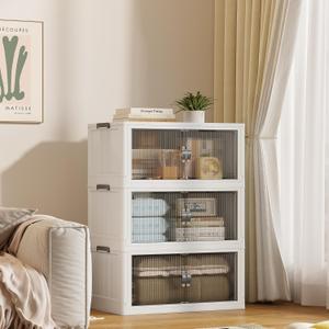 SAILUN 87Gal/348Qt Stackable Storage Bins Folding Collapsible Storage Bins with a Lid, Closet Organizers and Storage,White 26" W x 17" D x 43.7" H