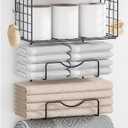 Towel Racks for Bathroom,Towel Rack Wall Mounted, 6 Tier Rolled Or Folded Towel Holder with Floating Shelves, Bathroom Towel Holder for Bath, Hand Towels,Metal,Walnut Wood Panel (J-type Black Rack)