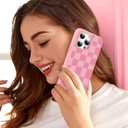 ZIYE for iPhone 16 Pro Max Case Pink Checkered Grids Plaid Checkerboard Pattern Phone Case Soft TPU Bumper Hard PC Cute Protective Cover Slim Lightweight Design Cases