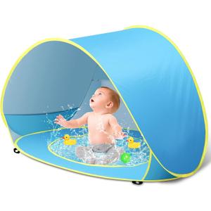 Baby Beach Tent with Pool, Pop Up Sun Shelter UPF 50+ UV Protection for Infant Toddlers, Portable Shade Tent with Carry Bag for Beach Outdoor Travel, 47" L x 31" W x 27" H