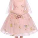 OBEEII Flower Girl Dress Toddler Spaghetti Straps Floral Embroidered Tulle Tutu Dress Princess Birthday Party Dress (2-3T, Pink)