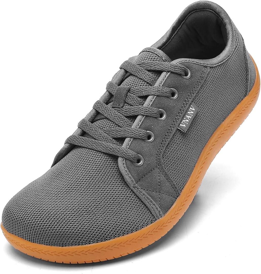 Men's Barefoot Shoes Wide Toe Box | Minimalist Zero Drop Sneakers for Walking & Gym | Breathable Mesh Cross Training Footwear | Lightweight Natural Feel for Balance & Posture (Grey/Gum,10.5)