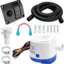 1100 GPH Automatic Boat Bilge Water Pump 12V with 3 Way Switch Panel & 1-1/8 Inch Dia Bilge Pump Plumbing Kit Ideal for Fishing Boats, Cruisers, Runabouts, Yachts