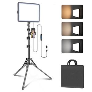 NiceVeedi 1-Pack Photography Lighting Kit, 2800-6500K Bi-Color LED Video Light Kit, Dimmable Studio Light with Tripod Stand & Phone Holder, Light for Video Recording, Game Streaming, YouTube