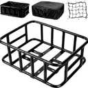 Bike Basket Rear, Large Bicycle Basket with Cargo Net, Liner and Waterproof Cover for Electirc Bike, Ebike and Bikes, Large Capacity Wire Bakset (16.9 x 13 x 5.9")