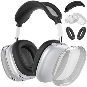 Silicone Case Cover for AirPods Max Headphones, Clear Soft TPU Ear Cups Cover/Ear Pad Case Cover/Headband Cover for AirPods Max (2024/2020),Transparent Accessories for Apple AirPods Max (USB-C), Black