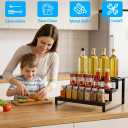 Expandable Spice Rack Organizer for Cabinet, Metal Spice Organizer Adjustable Length, Seasoning & Pantry Organization Shelf 3-Tier, Non-Skid Step Shelf for Kitchen Cabinet, Pantry or Countertop, 15x27.5x37