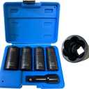 Flip Edition Lug Nut Remover, 5 pcs 1/2" Drive Wheel Lock Removal Kit, Thin Wall Socket for Removing Damaged Rounded-Off Bolts, Nuts & Screws and Other Fasteners, Impact Double Size Extractor Socket