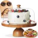 Emojoy Bamboo Cake Stand with Lid, 11in Round Cake Stand with Dome, Versatile Dessert Table Display Set, Cake Display Stand with Acrylic Dome, Charcuterie Boards for Birthday, Party