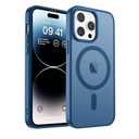 Magnetic for iPhone 14 Pro Case, [Compatible with MagSafe] [Military Grade Drop Protection] Translucent Matte Shockproof Anti-Scratch Phone Cover, Dark Blue