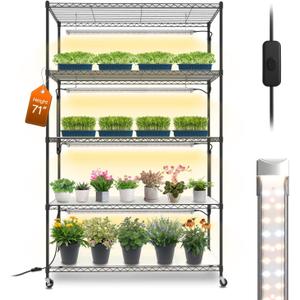 Bstrip Plant Shelf with Grow Light, 5 Tier Large Tall Plant Stand with 3FT T8 120W Grow Light for Indoor Plants, Full Spectrum LED Plant Light with Wheel for Seedling, (47.2" Lx17.8 Wx71 H)