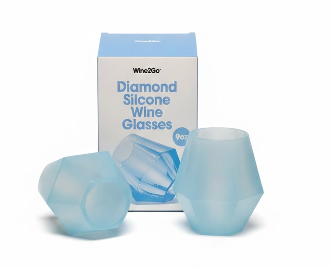 Wine2Go Diamond Silicone Wine Glasses 9oz, Pack 2