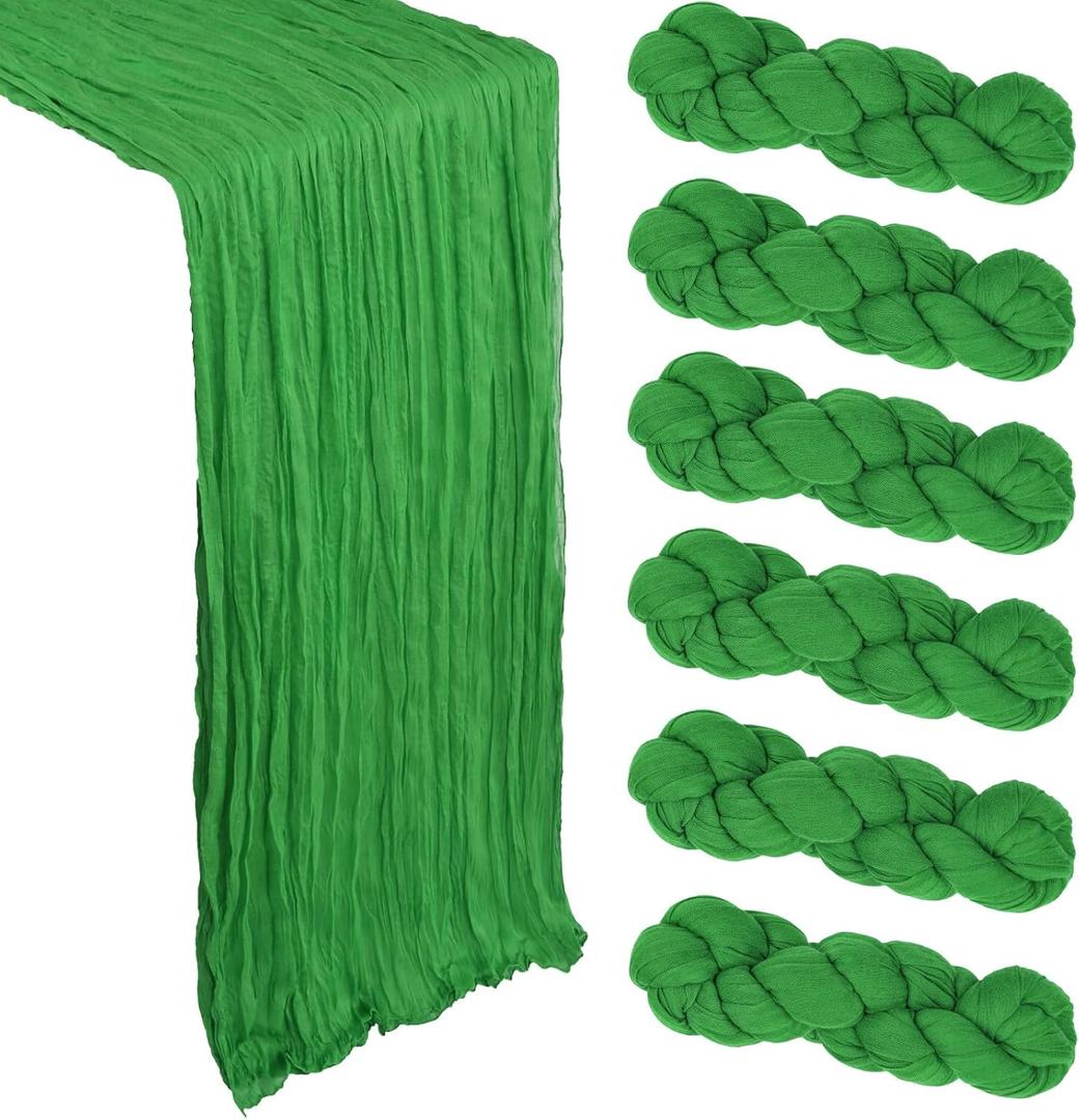 6 Pack Green Cheesecloth Table Runner 10Ft Spring Gauze Cheese Cloth Table Runner 35x120 Inch Boho Sheer Rustic Fabric for Party Decor Baby Shower Wedding Holiday Decorations