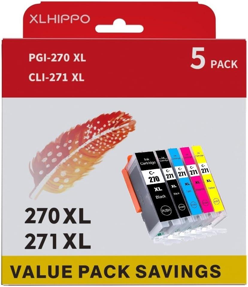 PGI-270XL/CLI-271XL Ink Cartridges Compatible for Canon 270 271 Ink Cartridges Combo Pack Use for PIXMA MG7720 TS6020 MG6822 MG5722 MG6820 MG5720 Printers (5- Pack)