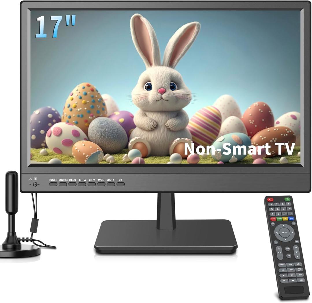 17inch TV,Small Flat Screen TV with ATSC Digital Tuner-HDMI &USB Port in-Dual Power-12 Volt Charger Cable and AC Power Suitable-for Caravan,Kitchen,Bedroom