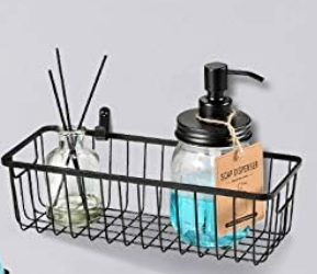 Farmhouse Metal Wire Bin Basket with Wall Mount - Small,Portable Hanging Wall Basket, Rustic Home Storage Organizer for Cabinets, Pantry, Closets, Bathroom, Kitchen,Bedroom(Black Black Storage Rack