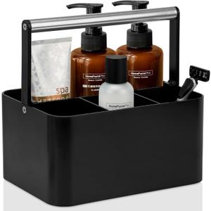Black Shower Caddy Portable: Plastic Bathroom Caddy Countertop, Cleaning Caddy Organizer with Handle, Utility Hard Shower Basket Storage Tote for Toiletry, College Dorm Room Essential for Guys/ Men